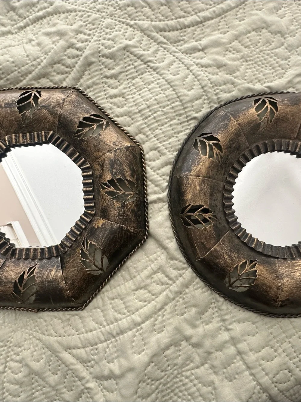 Decorative Bronzed Metal Wall Mirrors - Set of 2- 9”